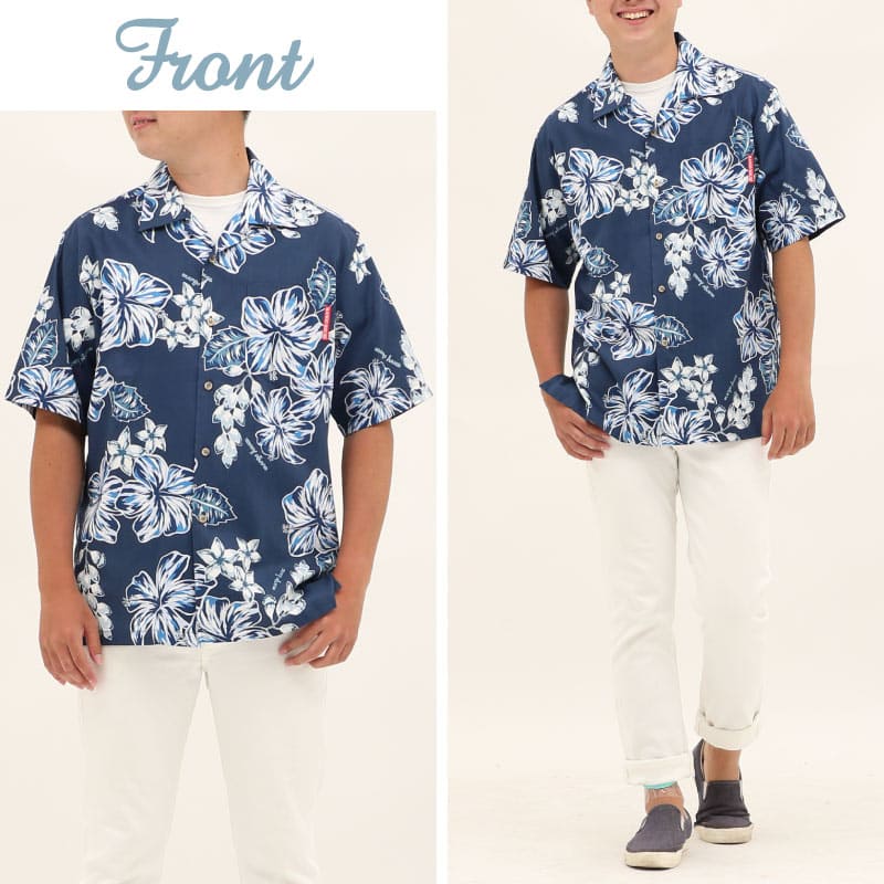 かりゆしウェア　沖縄アロハシャツ　メンズ ネイビー
