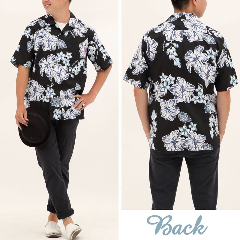 かりゆしウェア　沖縄アロハシャツ　メンズ ブラック