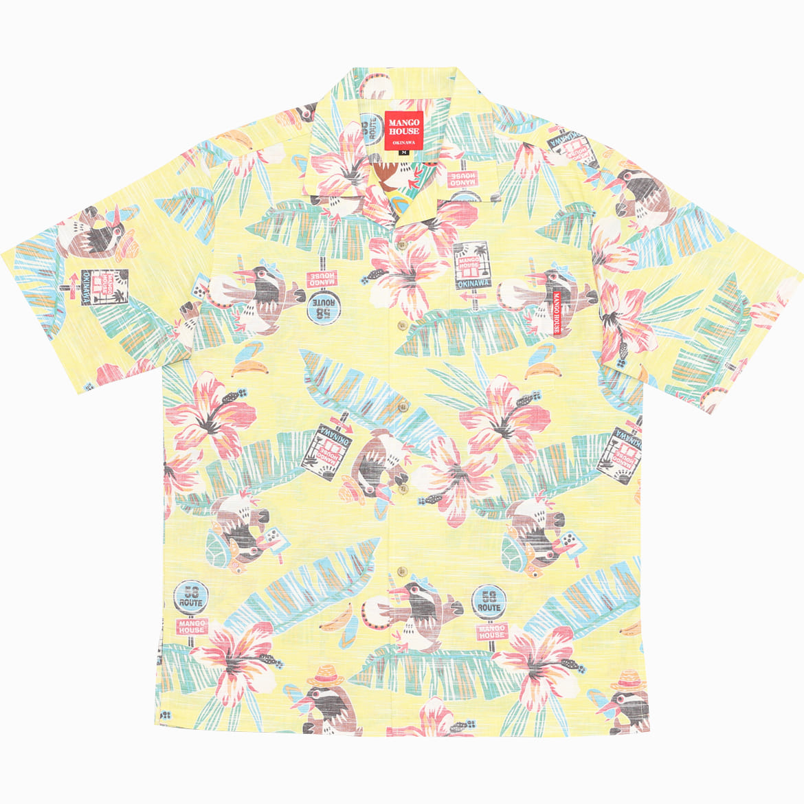 沖縄アロハシャツ　メンズ　かりゆしウェア　イエロー