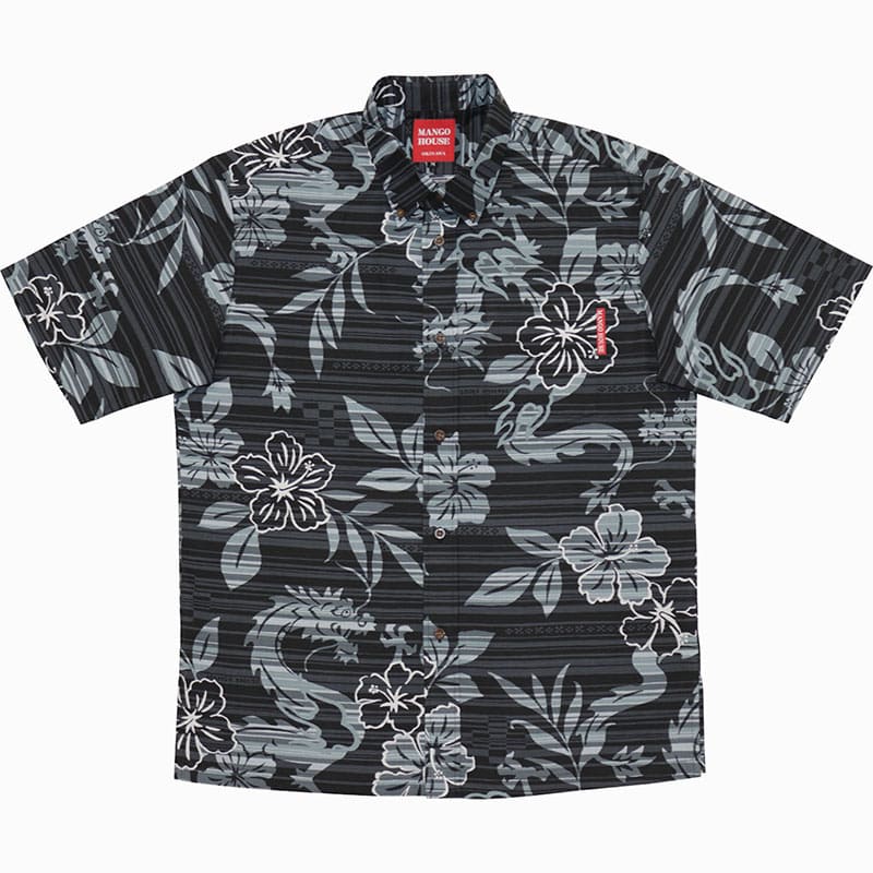 沖縄アロハシャツ　メンズ　かりゆしウェア　ブラック