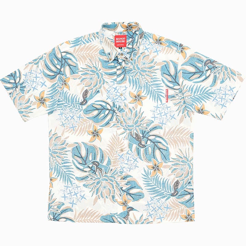 沖縄アロハシャツ　メンズ　かりゆしウェア　ターコイズブルー