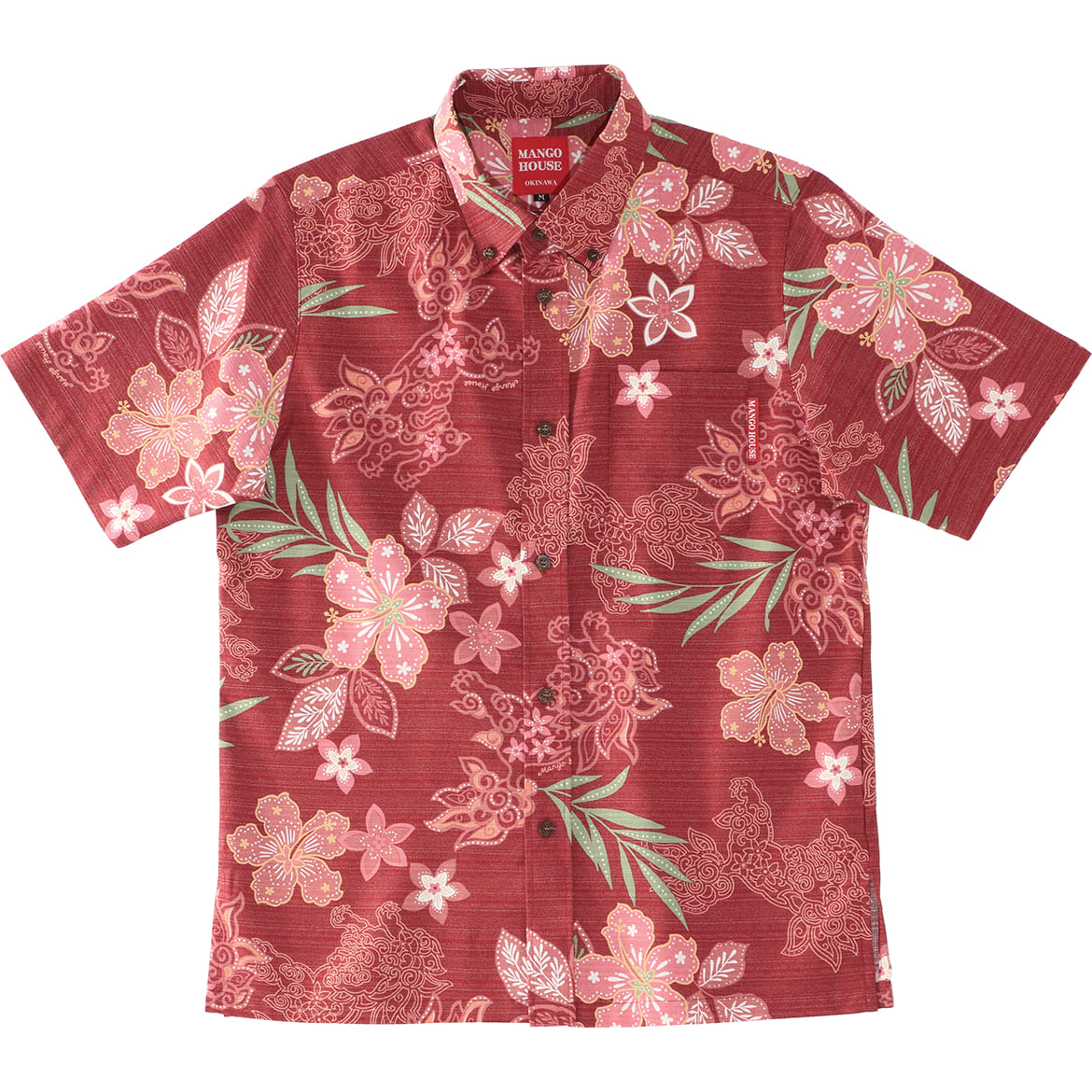 沖縄アロハシャツ　メンズ　かりゆしウェア　レッド