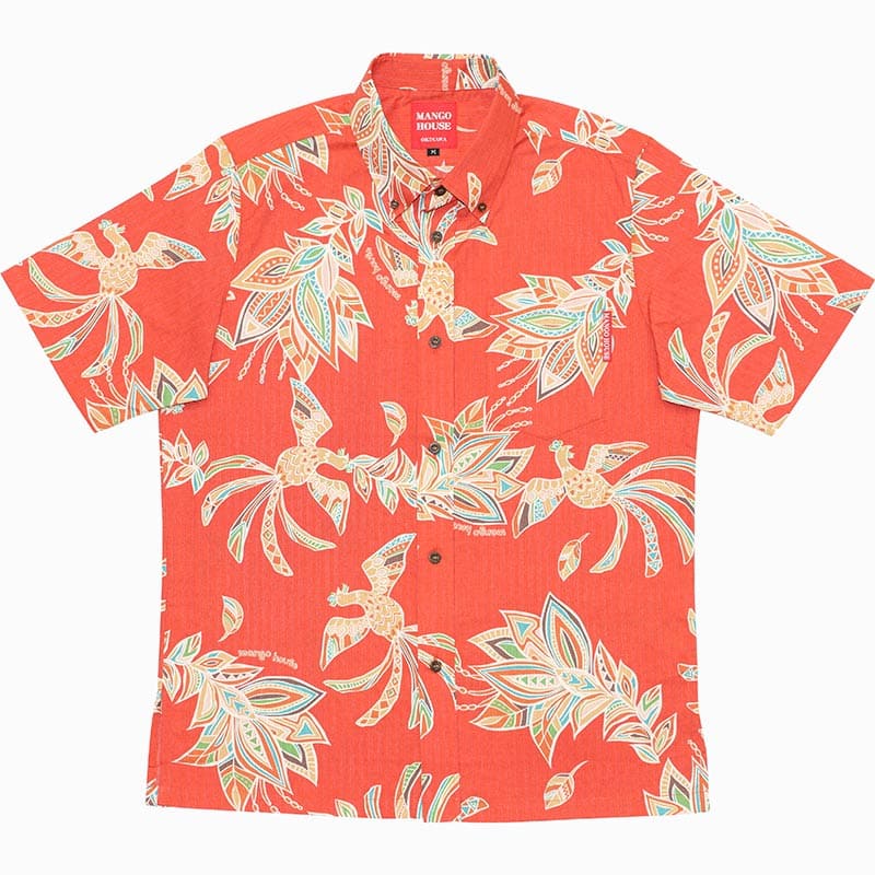 沖縄アロハシャツ　メンズ　かりゆしウェア　オレンジ