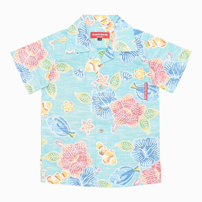 沖縄アロハシャツ　メンズ　かりゆしウェア　エメラルドグリーン