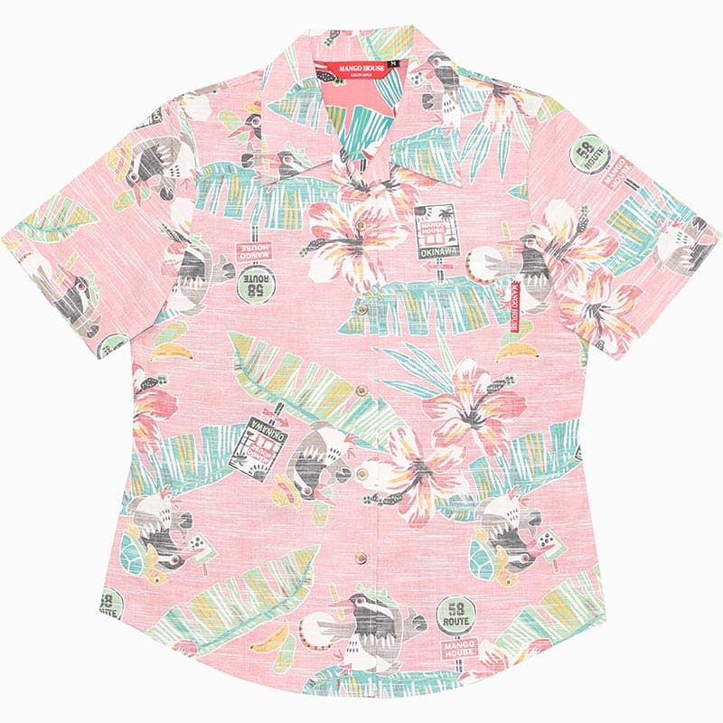 沖縄アロハシャツ　メンズ　かりゆしウェア　ピンク