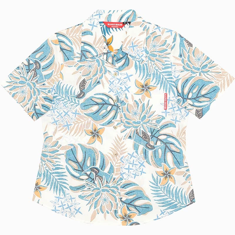 沖縄アロハシャツ　メンズ　かりゆしウェア　ターコイズブルー