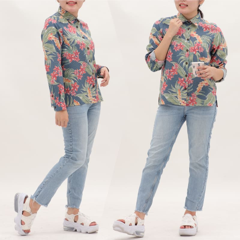かりゆしウェア　沖縄アロハシャツ　メンズ　ネイビー