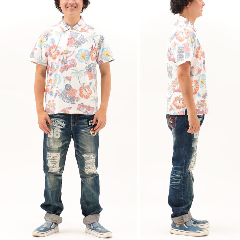 沖縄アロハシャツ　メンズ　かりゆしウェア　アイボリー