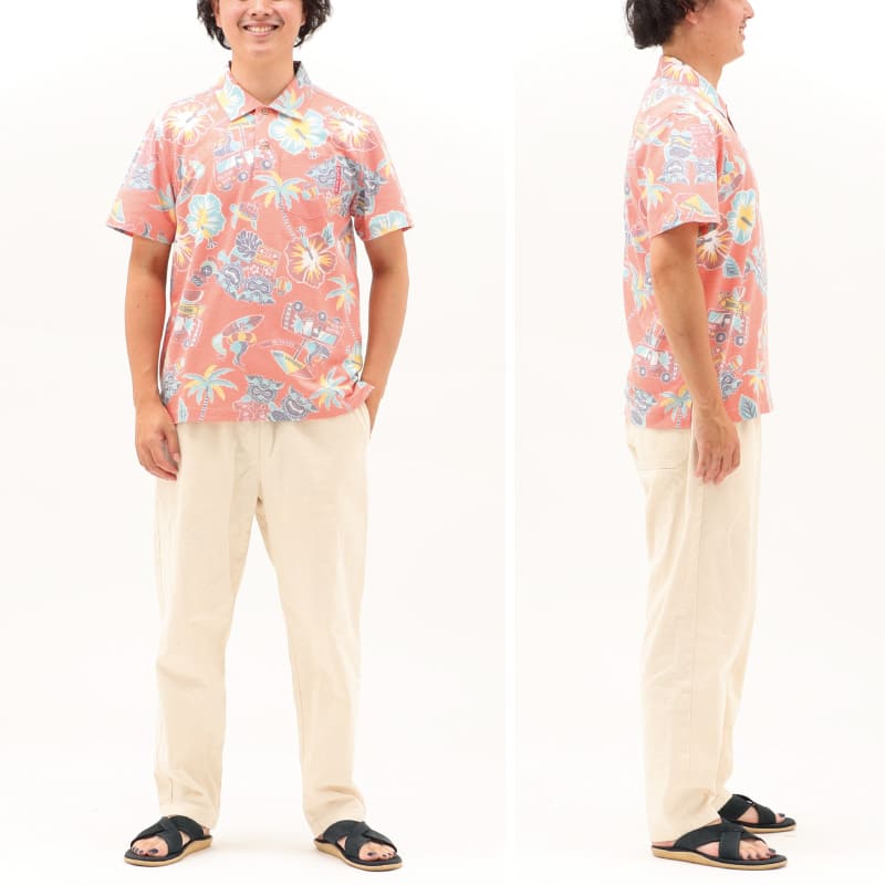 沖縄アロハシャツ　メンズ　かりゆしウェア　アイボリー