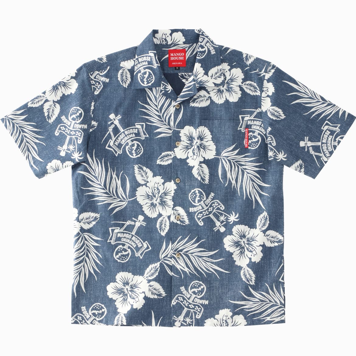 沖縄アロハシャツ　メンズ　かりゆしウェア　ネイビー