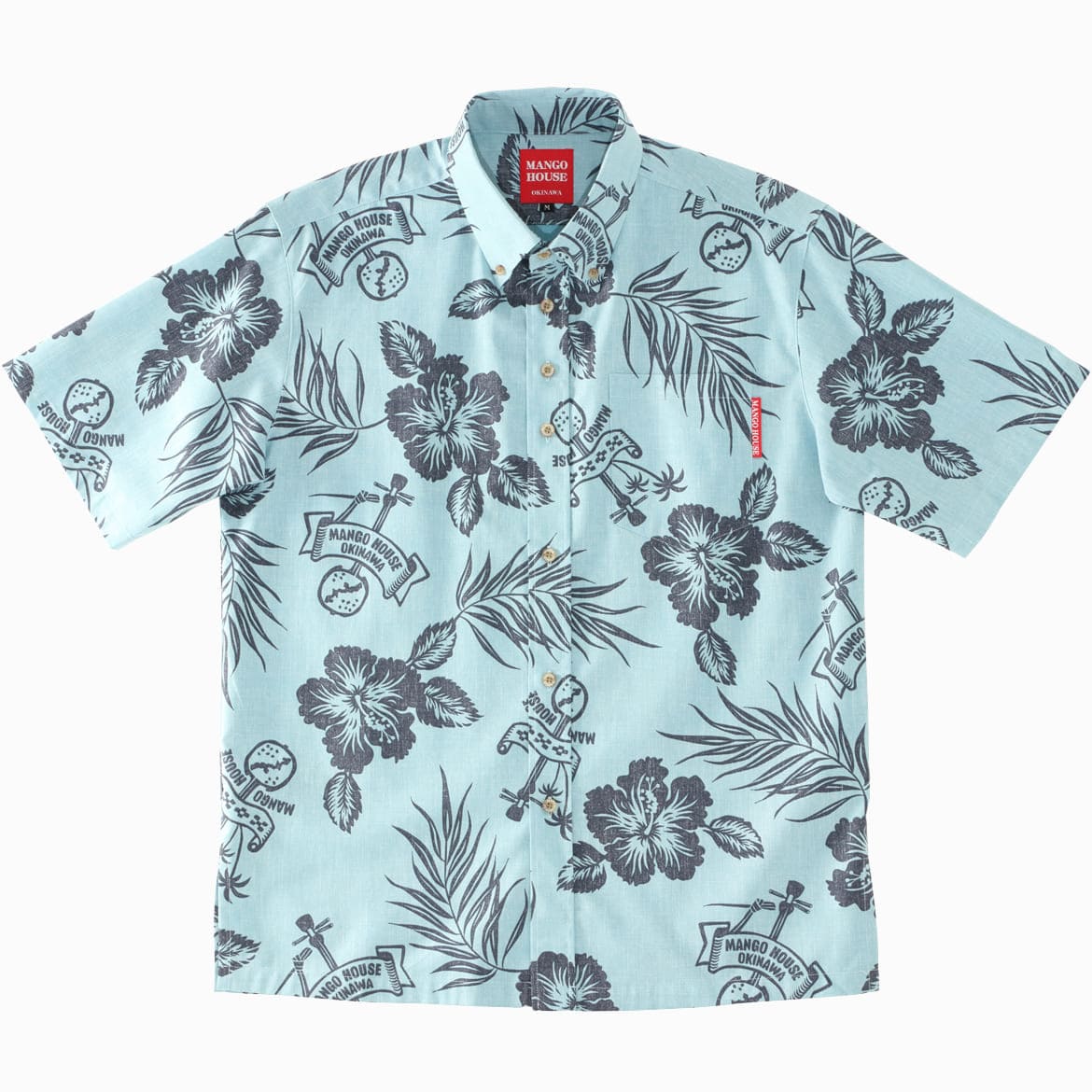 沖縄アロハシャツ　メンズ　かりゆしウェア　ブルー