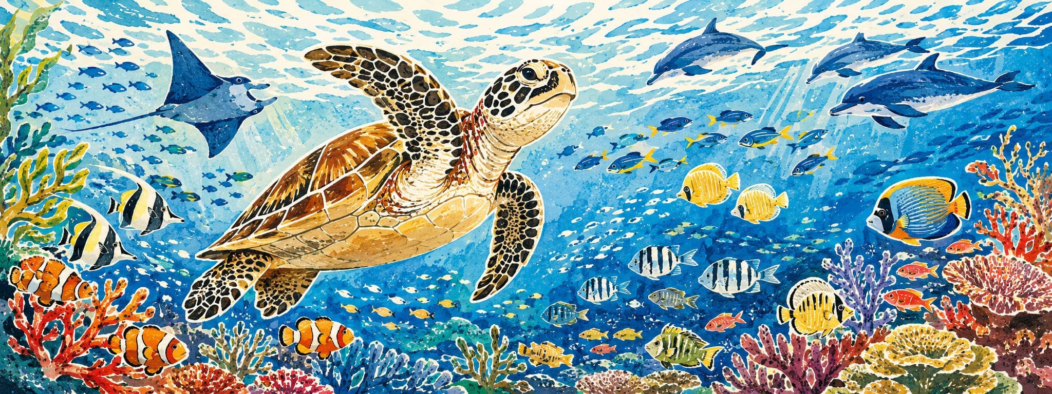 海の生き物柄のメンズかりゆしウェア