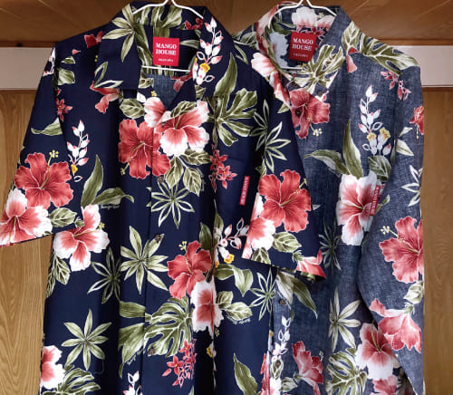 沖縄アロハシャツ　裏返しのまま陰干し　かりゆしウェア