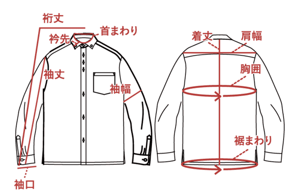 シャツの採寸図