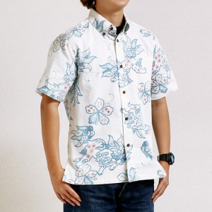 アロハシャツ－かりゆしウェア【シーサーペイズリー（スリムフィット/ボタンダウンシャツ）裏地仕様　メンズ】