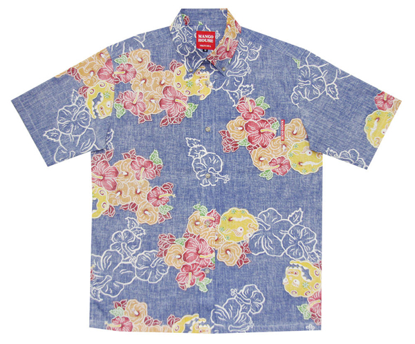 アロハシャツ獅子舞風花シーサーネイビー