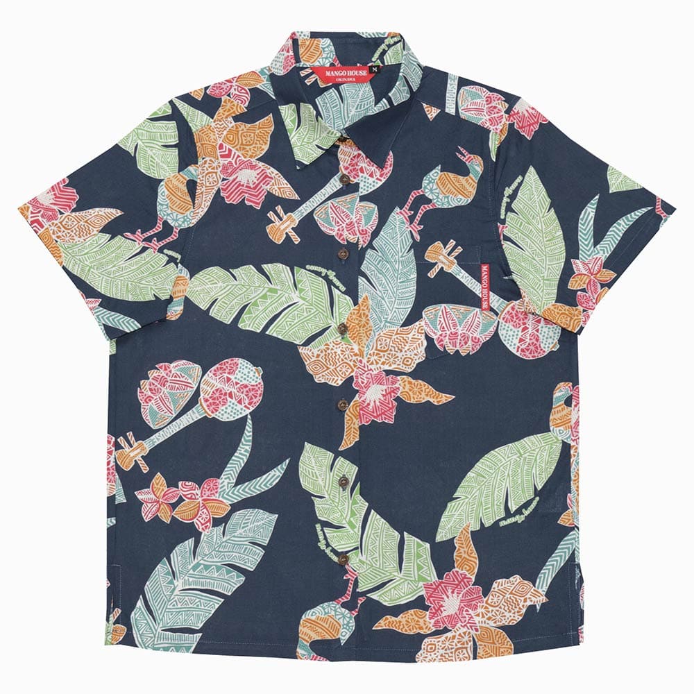 アロハシャツ　ヤンバルクイナ　三線　かりゆしウェア