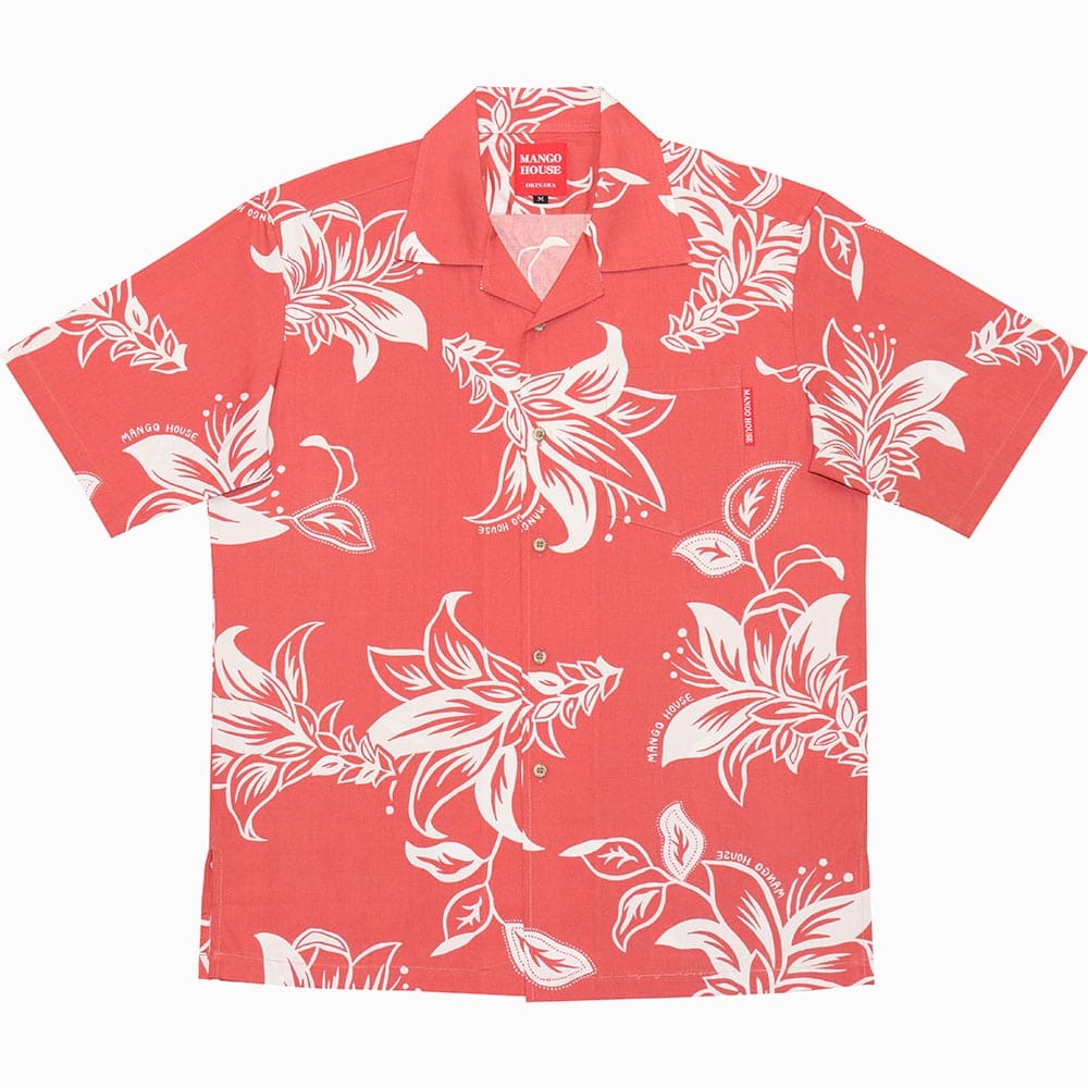 オレンジ　アロハシャツ