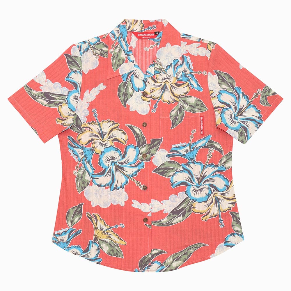 オレンジ　アロハシャツ