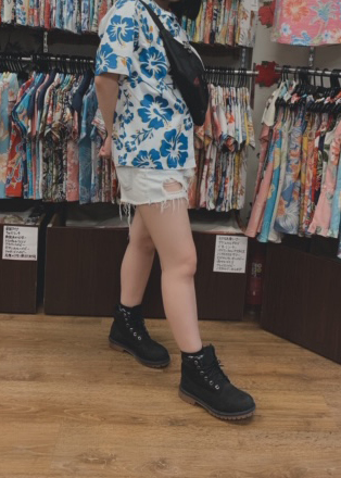 ハイビー総柄×ダメージショートデニム