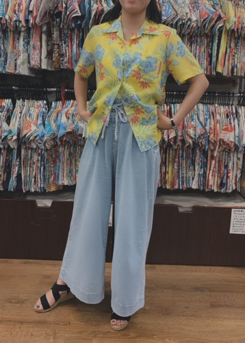 ブライトハイビー×ハイウエストワイドパンツ