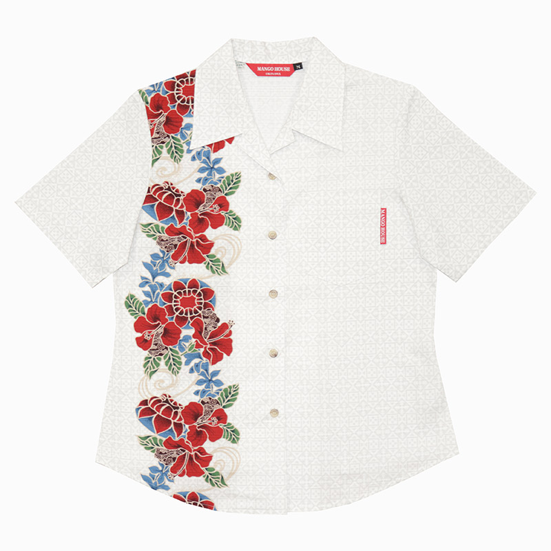 紅型花笠ボーダー アイボリー