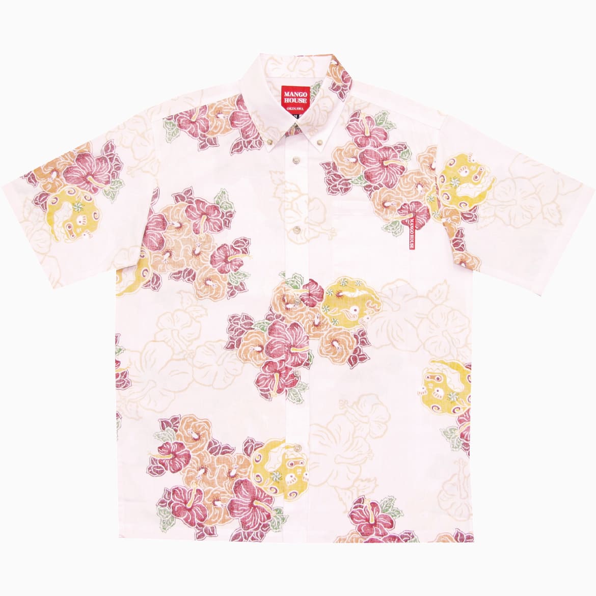 マンゴハウスのメンズ商品紹介（獅子舞風花シーサー）ボタンダウン。