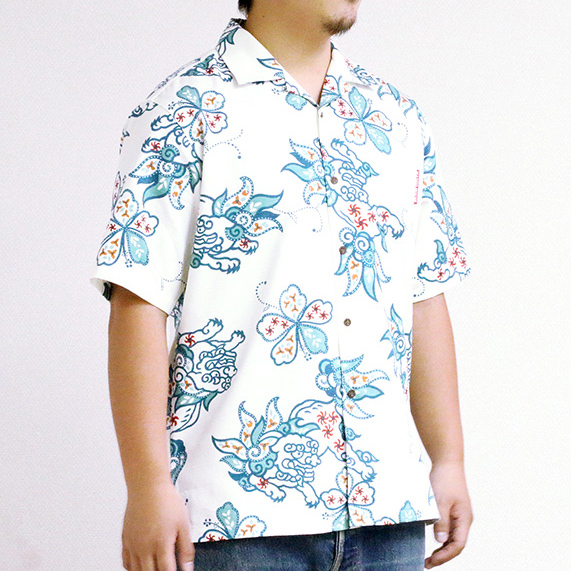 アロハシャツ－かりゆしウェア【シーサーペイズリー（開襟シャツ）　メンズ】