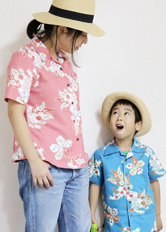 アロハシャツ－かりゆしウェア【シーサーペイズリー　キッズ　90cm～110cm】