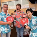 ヤンバルクイナ柄ーのかりゆしウェアを着用されてデザイナーに逢いに来てくださいました♪