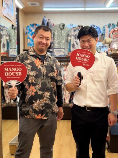 ネットで購入されたシーサー柄のかりゆしウェアを着用でご来店♪